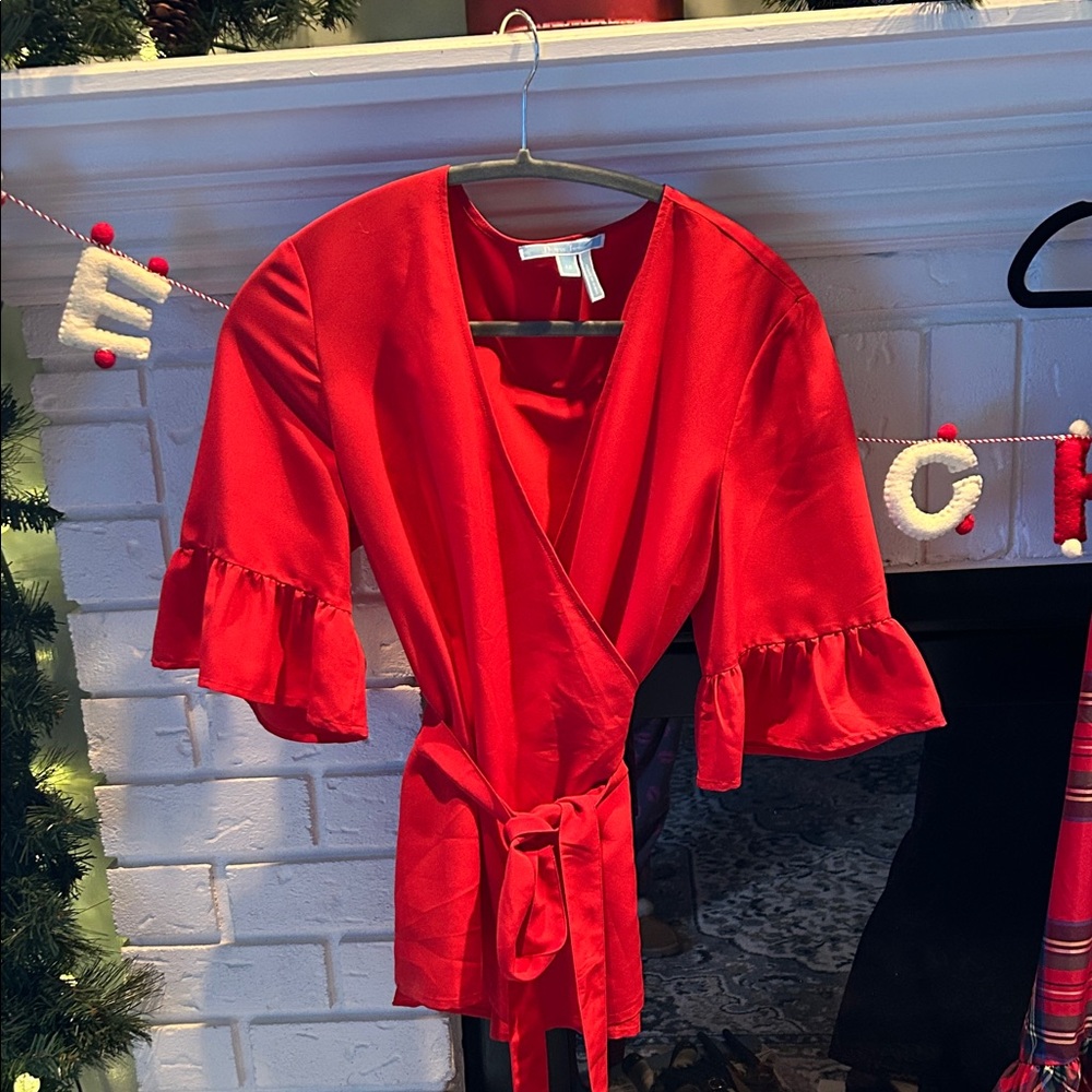 Draper James Vibrant Red Dressy Tie waist surplice top, 12 NWOT